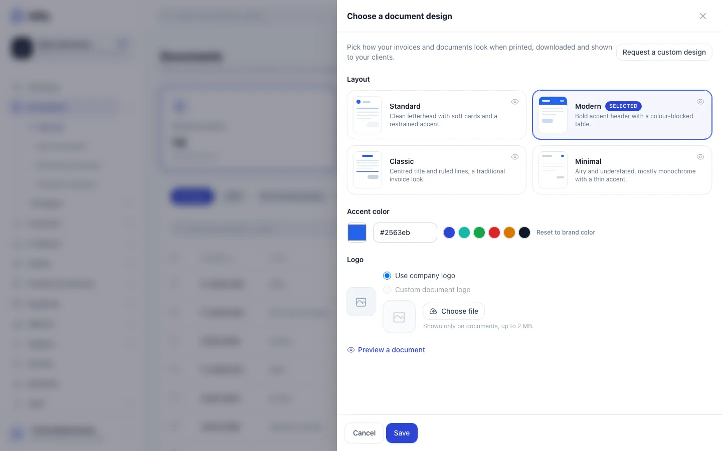 Step 4: Use your company logo, or upload a separate logo for documents only.