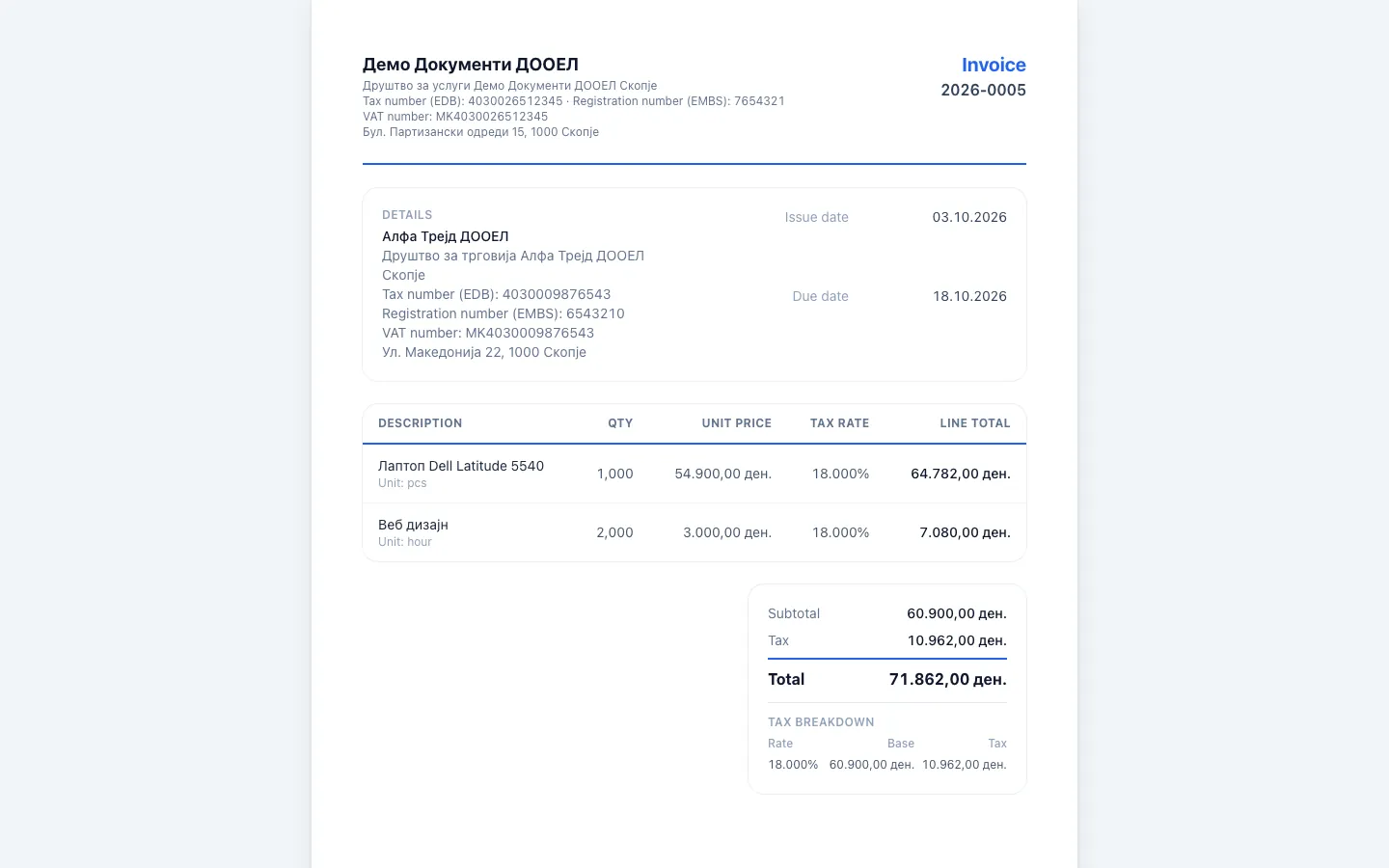 Step 2: The print view is an A4 page in your document design. What you see is what prints.