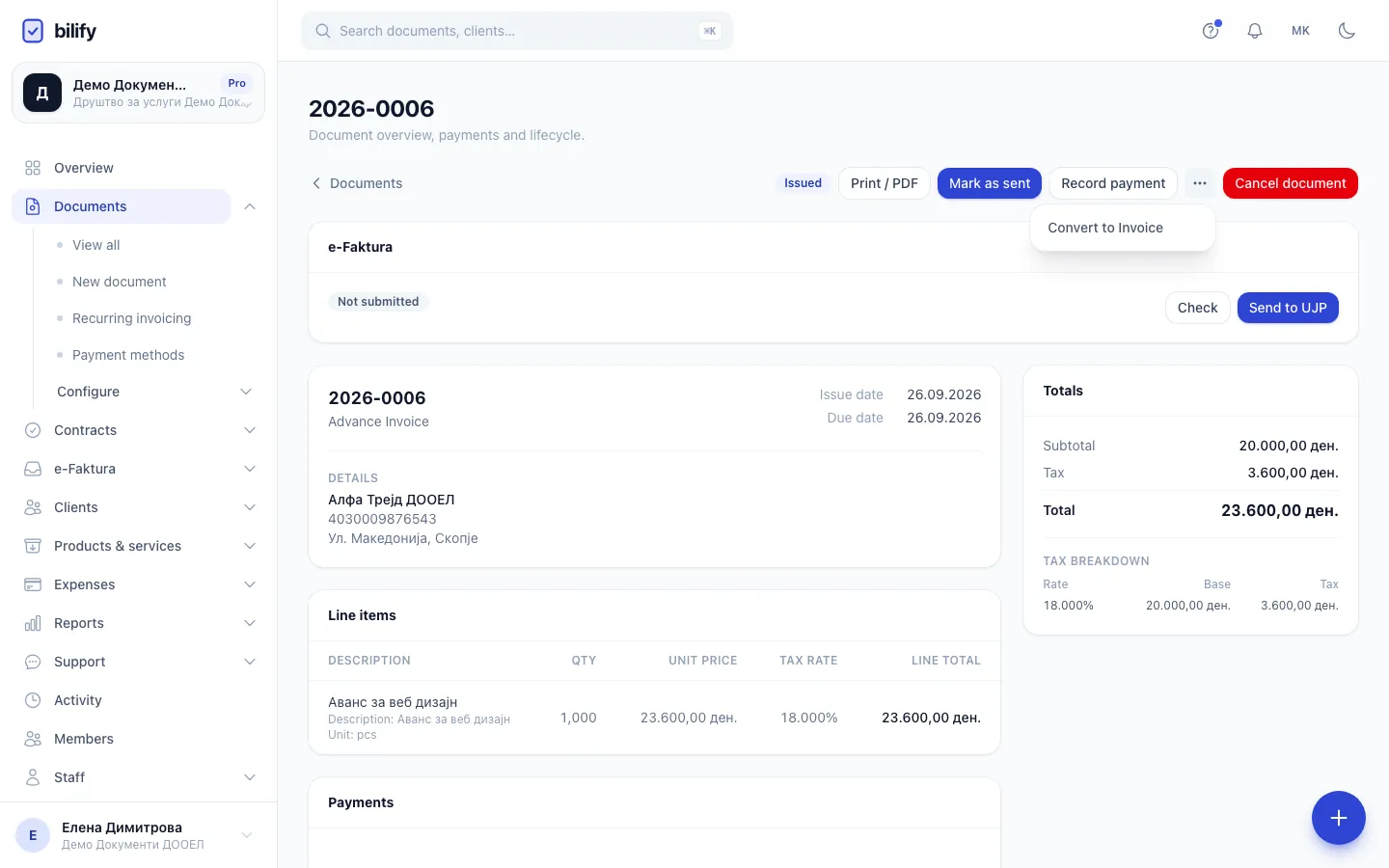 Step 3: Choose Convert to Invoice.