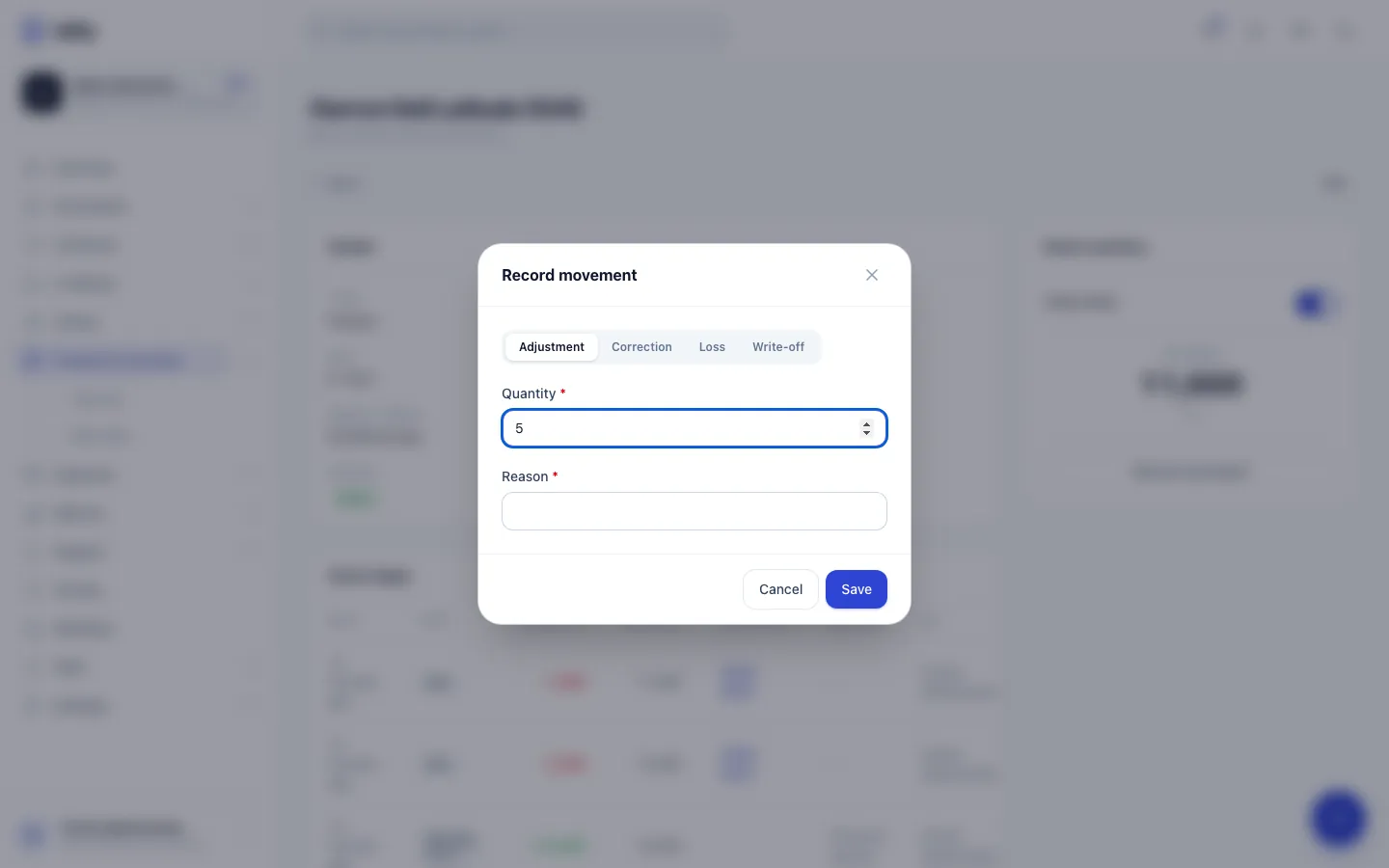 Step 4: Enter the reason. It is required and stays in the ledger for good.