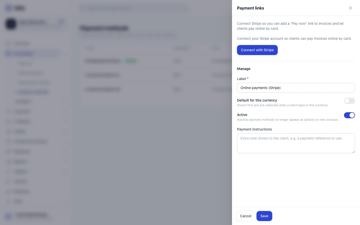 Step 2: This label is how the Stripe payment method appears on your invoices.