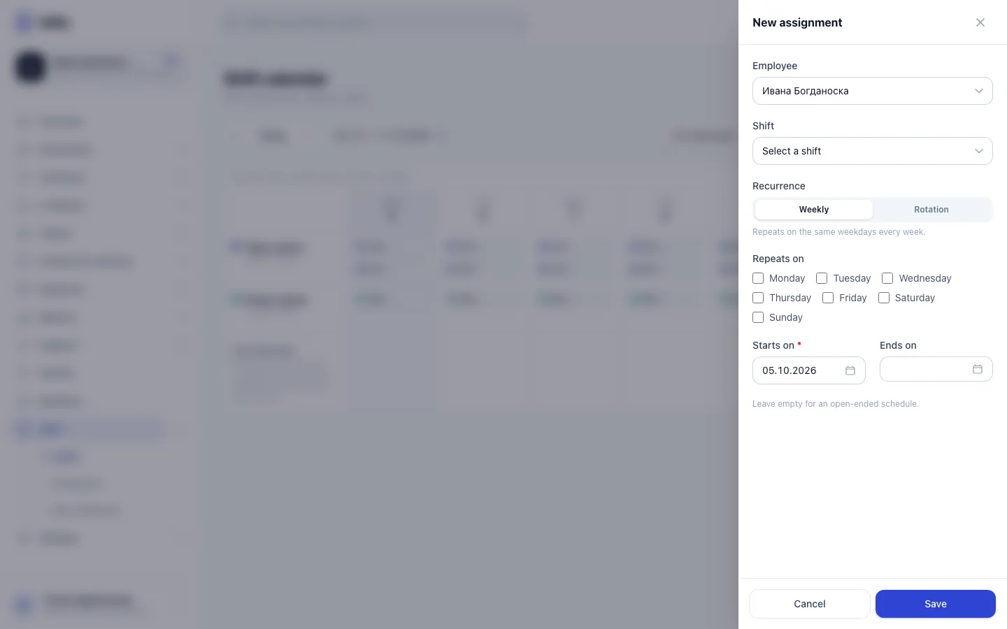 Step 3: Choose the shift type they will work.